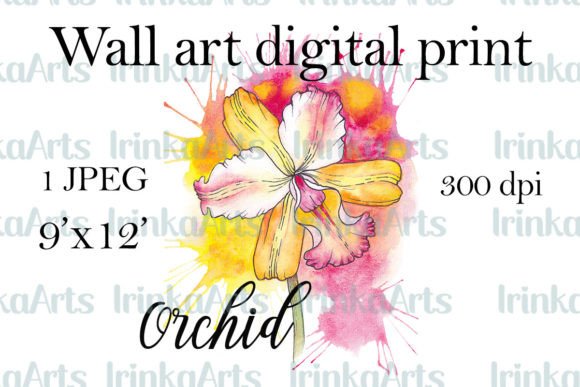 Download Orchid Watercolor Wall Art Print, JPEG - Premium Bundle