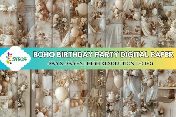 Download Boho Birthday Party Digital Paper - Premium Resources